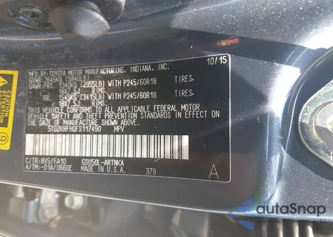 2015 Toyota Highlander Le Plus V6 z USA, uszkodzony, nr VIN 5TDZKRFH0FS117490